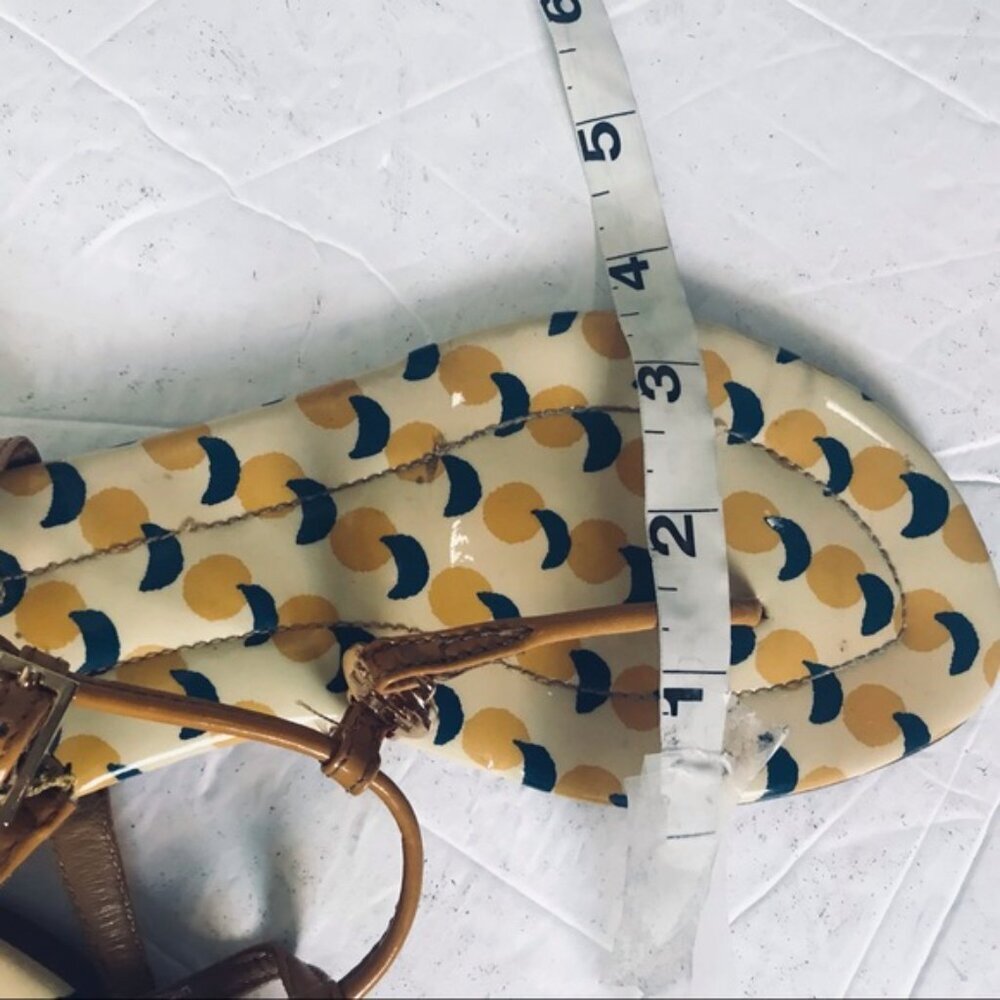 Tory Burch Emmy Thong T Strap Leather Sandals Ballet Flats Patent Graphic Print - Picture 14 of 15